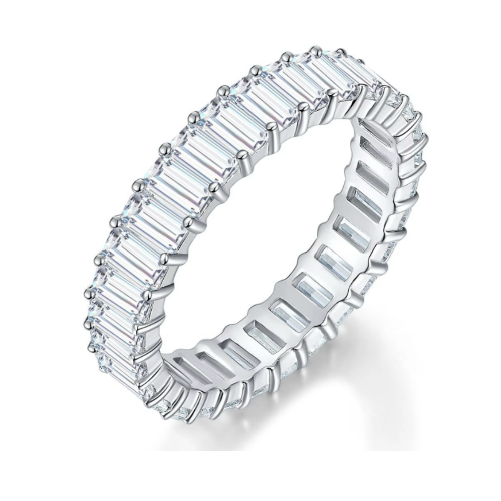 ZILVEREN 'ETERNITY'  MOISSANITE  DIAMONDS BAGUETTE RING - 925 ZILVER -