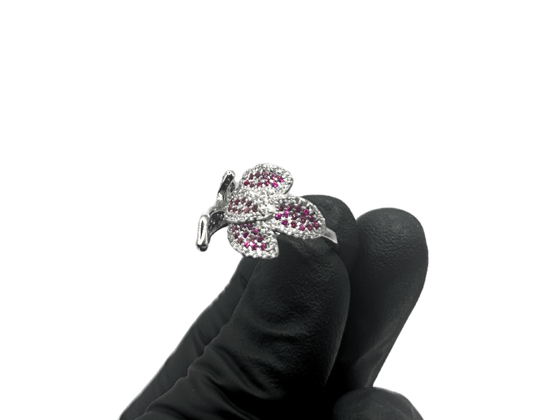 Roze bloemen ring - 925 zilver -