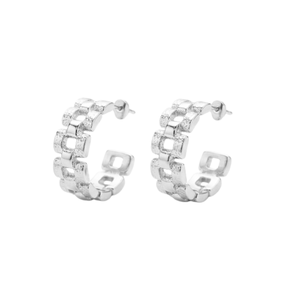 Zilveren schakel oorbellen kort - 925 zilver