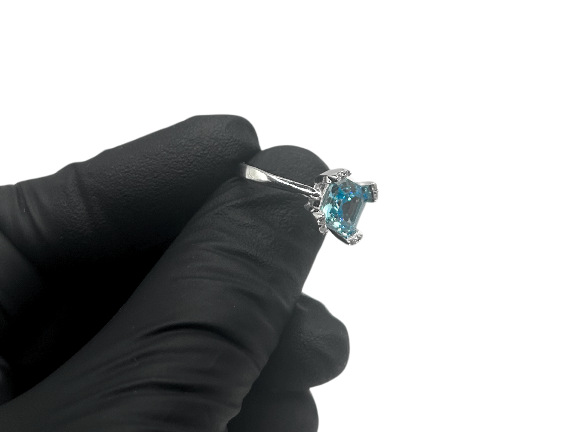 Blauwe vierkante ring - 925 zilver -