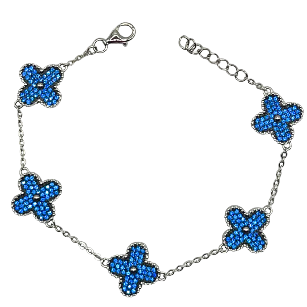 ZILVEREN BLAUWE KLAVER ARMBAND - 925 ZILVER -