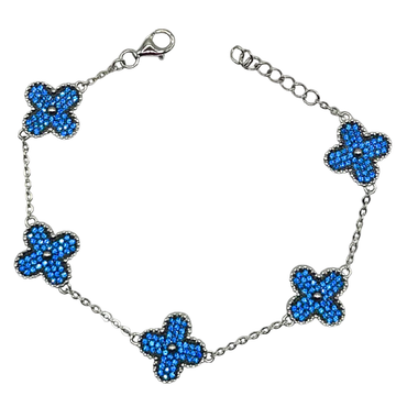 ZILVEREN BLAUWE KLAVER ARMBAND - 925 ZILVER -