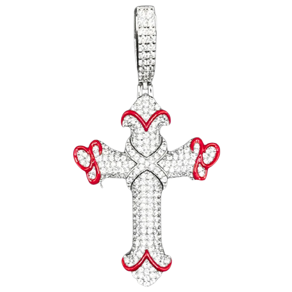 ZILVEREN ROOD ICED OUT KRUIS HANGER - 925 ZILVER -