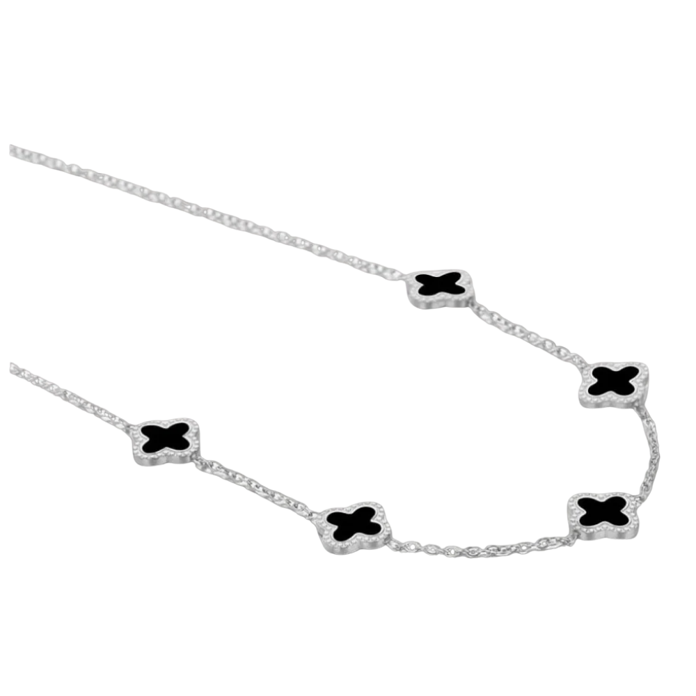 Zilveren klaver ketting zwart - 925 zilver -