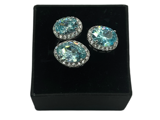 Lichtblauwe ovale ring - 925 zilver -