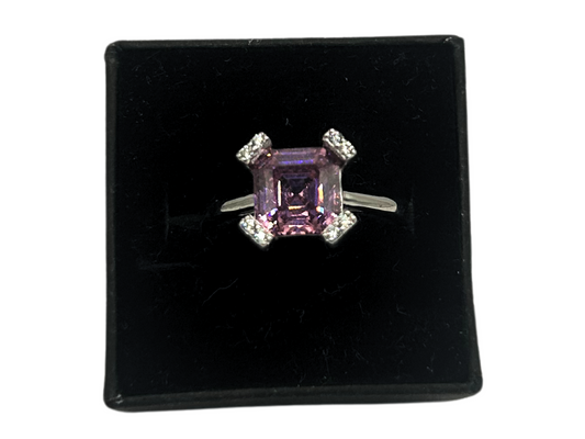 Roze vierkante ring - 925 zilver -