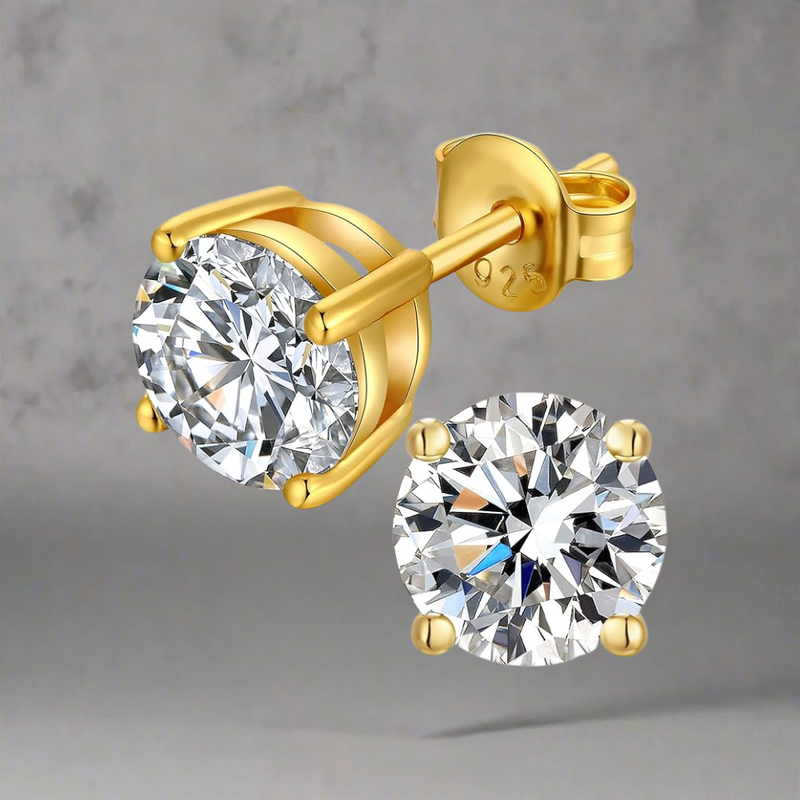 ZILVEREN GOLDPATED ZIRKONIA OORBELLEN - 925 ZILVER -