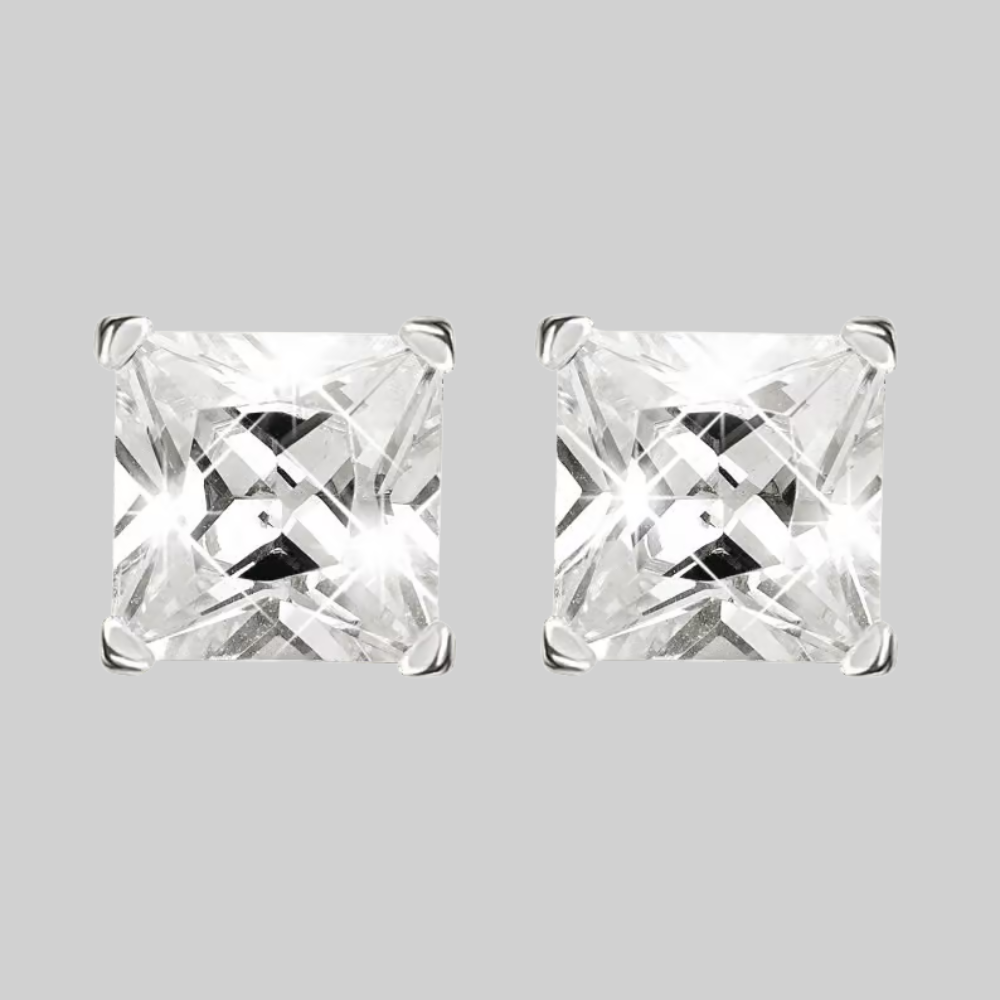 Zilveren 7MM vierkant zirkonia oorbellen - 925 zilver -