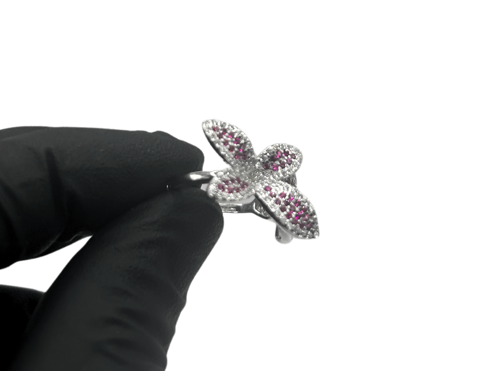 Roze bloemen ring - 925 zilver -