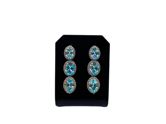 Silver blue oval earrings