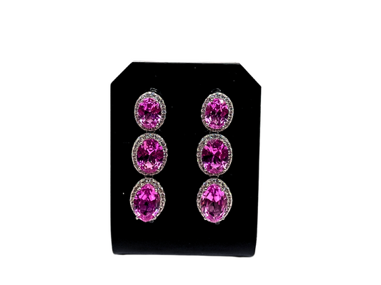 Silver pink oval earrings