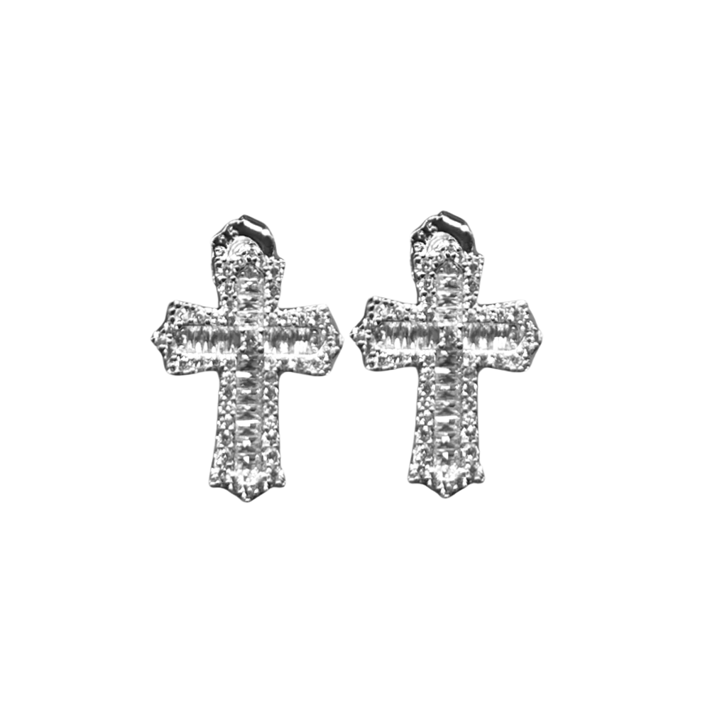 ICED OUT 'KRUIS' OORBELLEN - 925 ZILVER -