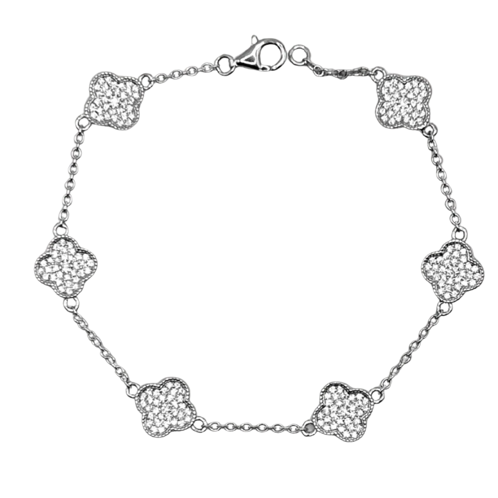 ZILVEREN ICED OUT KLAVER ARMBAND - 925 ZILVER -