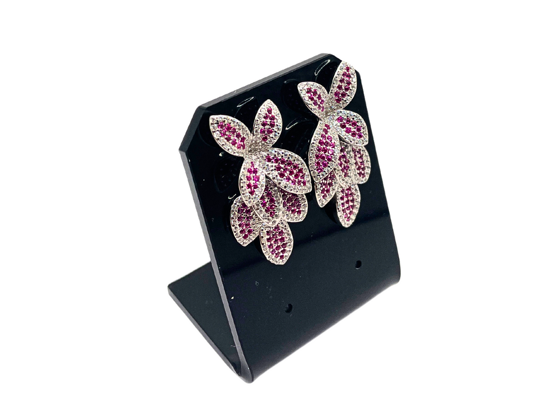 Zilveren roze bloemen oorbellen - 925 zillver -