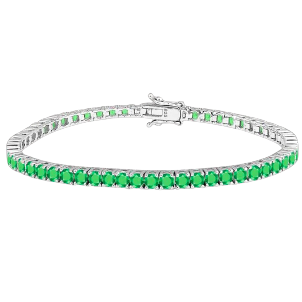 ZILVEREN GROENE 'TENNIS' ARMBAND - 925 ZILVER -