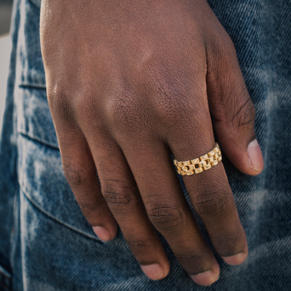 18krt goldplated schakelring + DIAMOND CUT - 925 zilver -