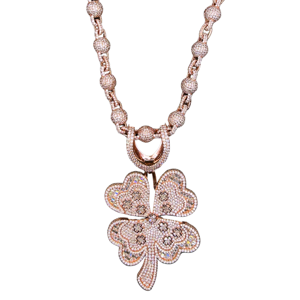 ICED OUT 'KLAVER' ROSÉ MOISSANITE DIAMANTEN SET - 925 ZILVER -