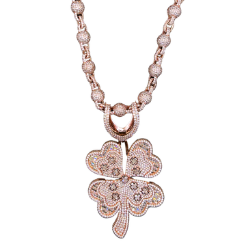 ICED OUT 'KLAVER' ROSÉ MOISSANITE DIAMANTEN SET - 925 ZILVER -