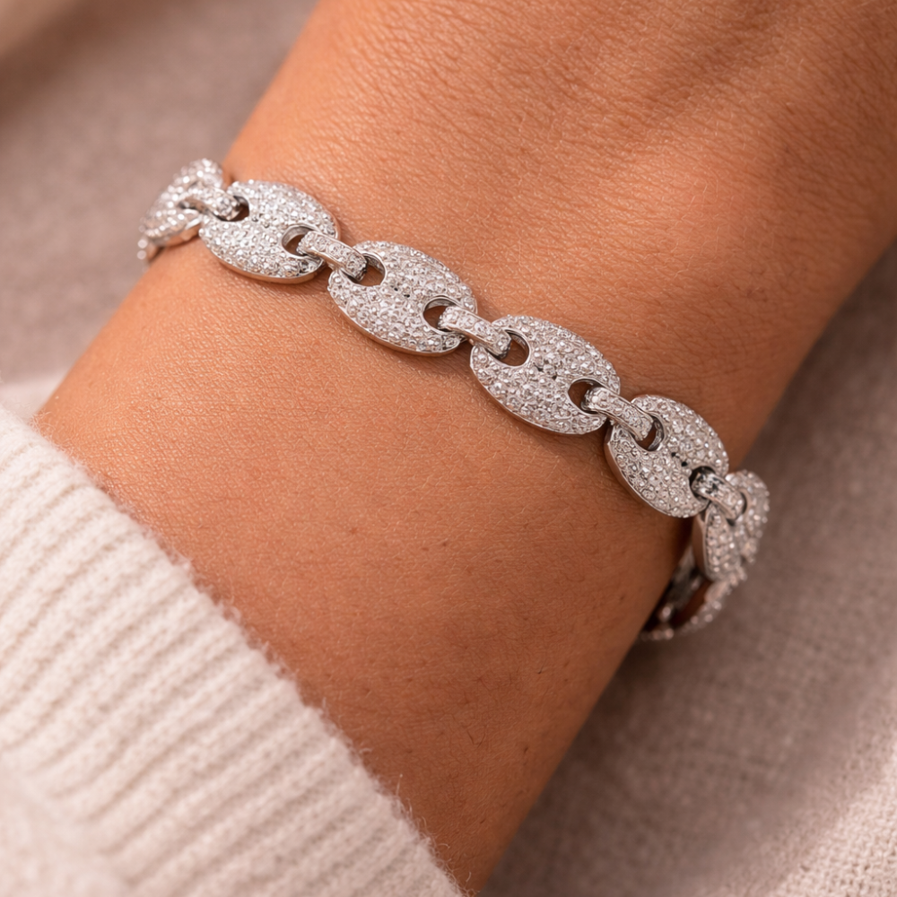 SILVER ICED OUT LINK BRACELET - 925 SILVER -