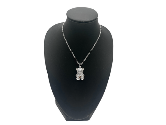 Collier ours en peluche argenté