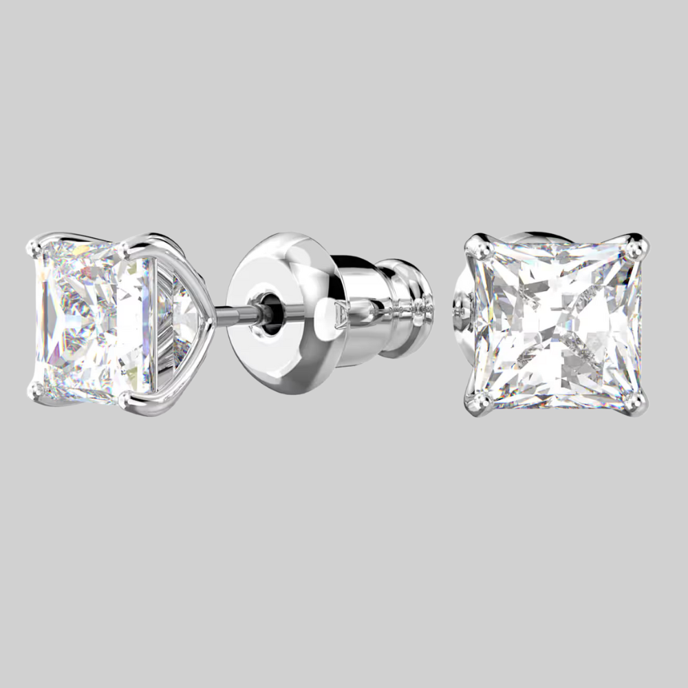 Zilveren 7MM vierkant zirkonia oorbellen - 925 zilver -
