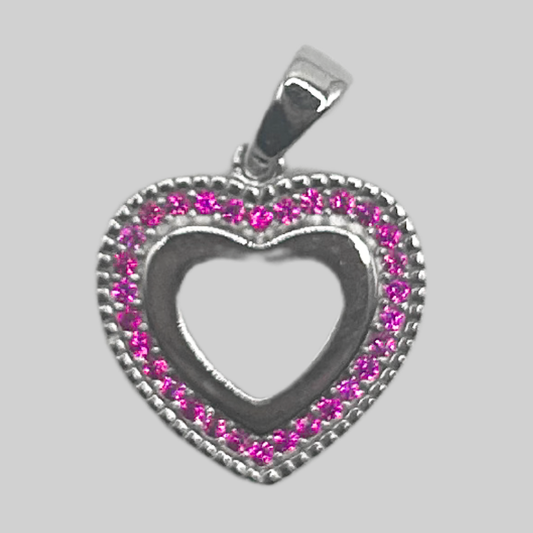 Silver pink stone heart pendant