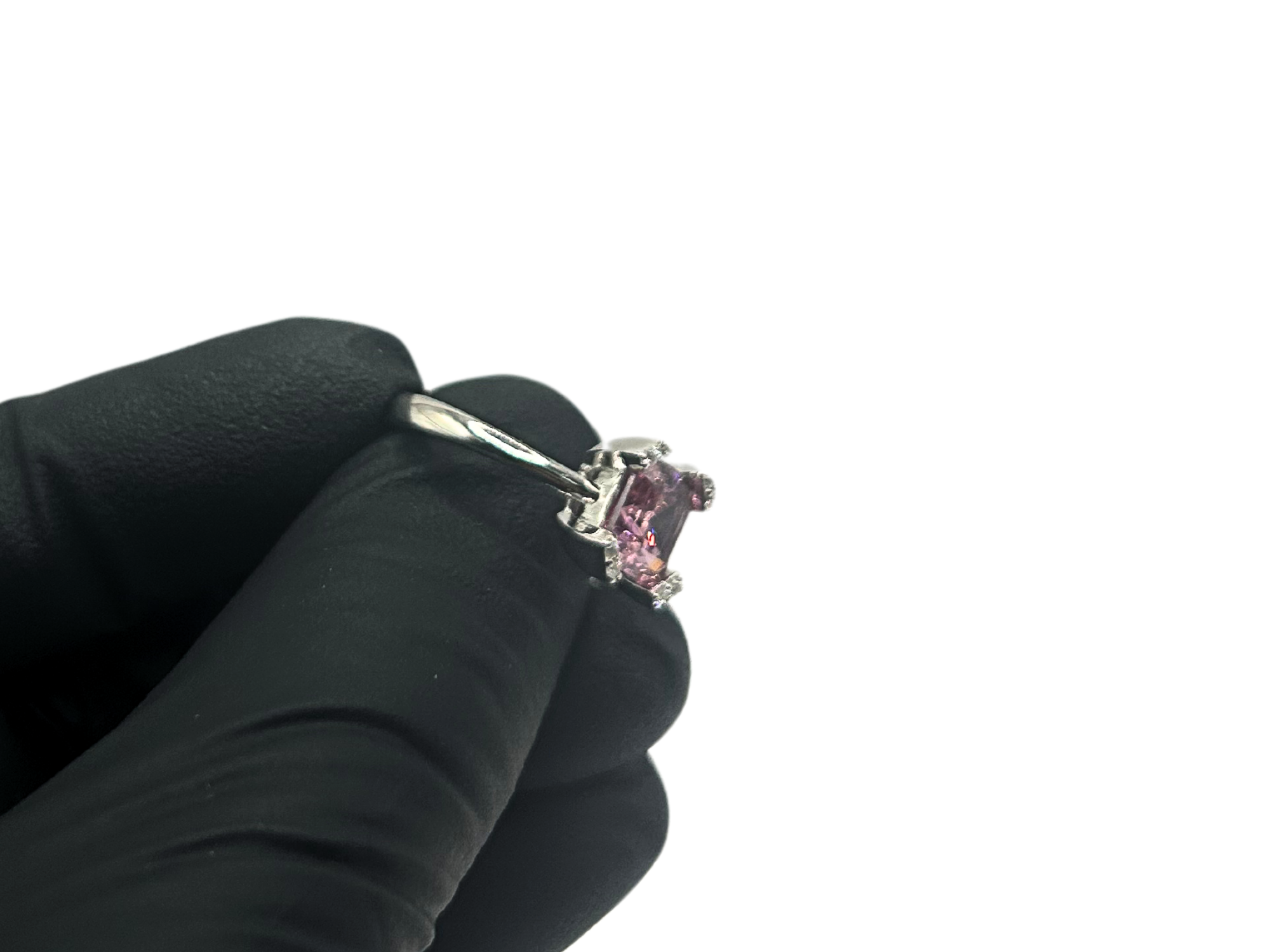 Roze vierkante zirkonia ring - 925 zilver -