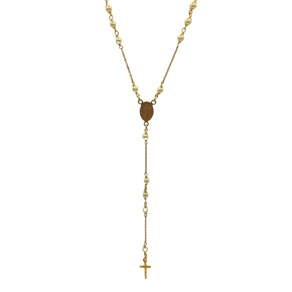 GOLDPATED ROZENKRUIS CHAIN - 925 ZILVER WITTE KRALEN -