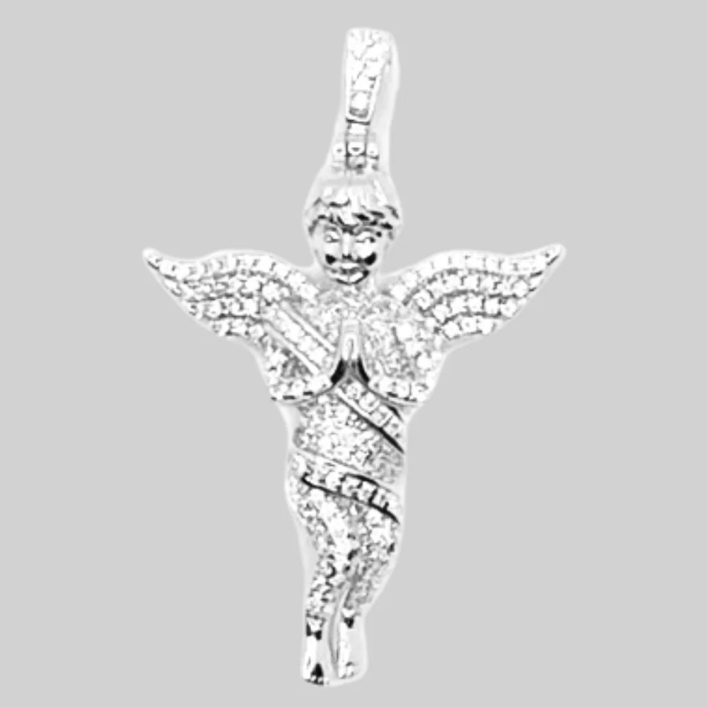 Iced out engel hanger - 925 zilver -