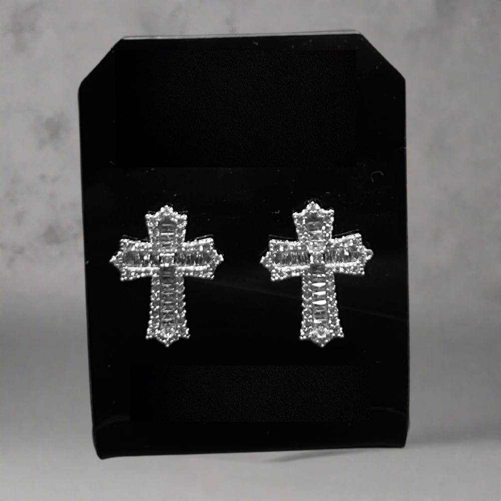 ICED OUT 'KRUIS' OORBELLEN - 925 ZILVER -