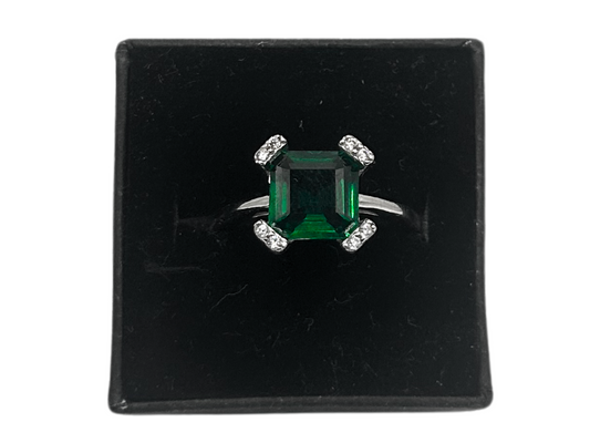 Groene vierkante ring - 925 zilver -