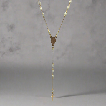 GOLDPATED ROZENKRUIS CHAIN - 925 ZILVER WITTE KRALEN -