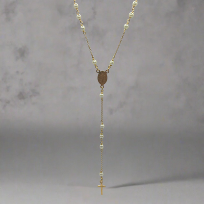 GOLDPATED ROZENKRUIS CHAIN - 925 ZILVER WITTE KRALEN -