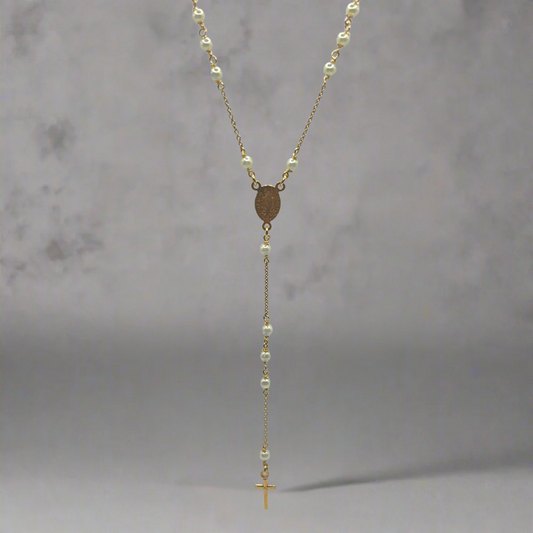 GOLDPATED ROZENKRUIS CHAIN - 925 ZILVER WITTE KRALEN -