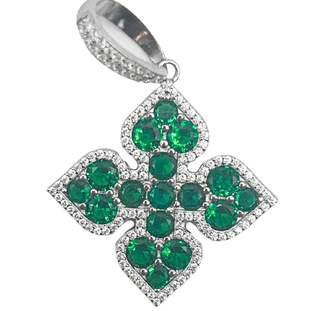 Iced out groene klaver hanger - 925 zilver -