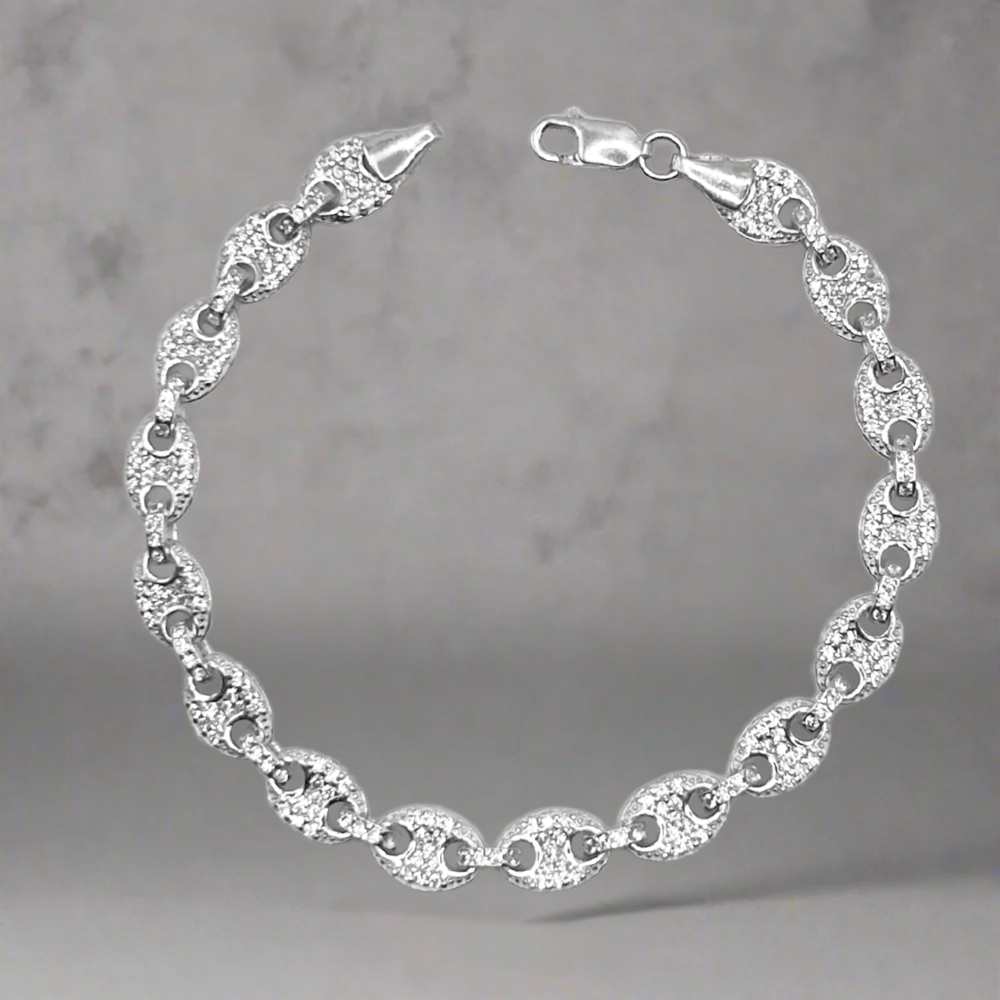 ZILVEREN ICED OUT LINK ARMBAND S - 925 ZILVER -