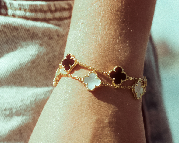 ZILVEREN 18KRT GOLDPATED KLAVER ARMBANDEN - 925 ZILVER -