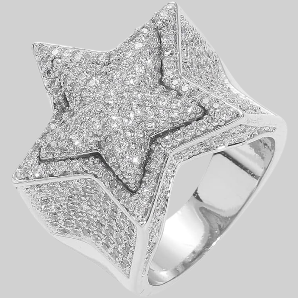 Zilveren iced out ster ring - 925 zilver