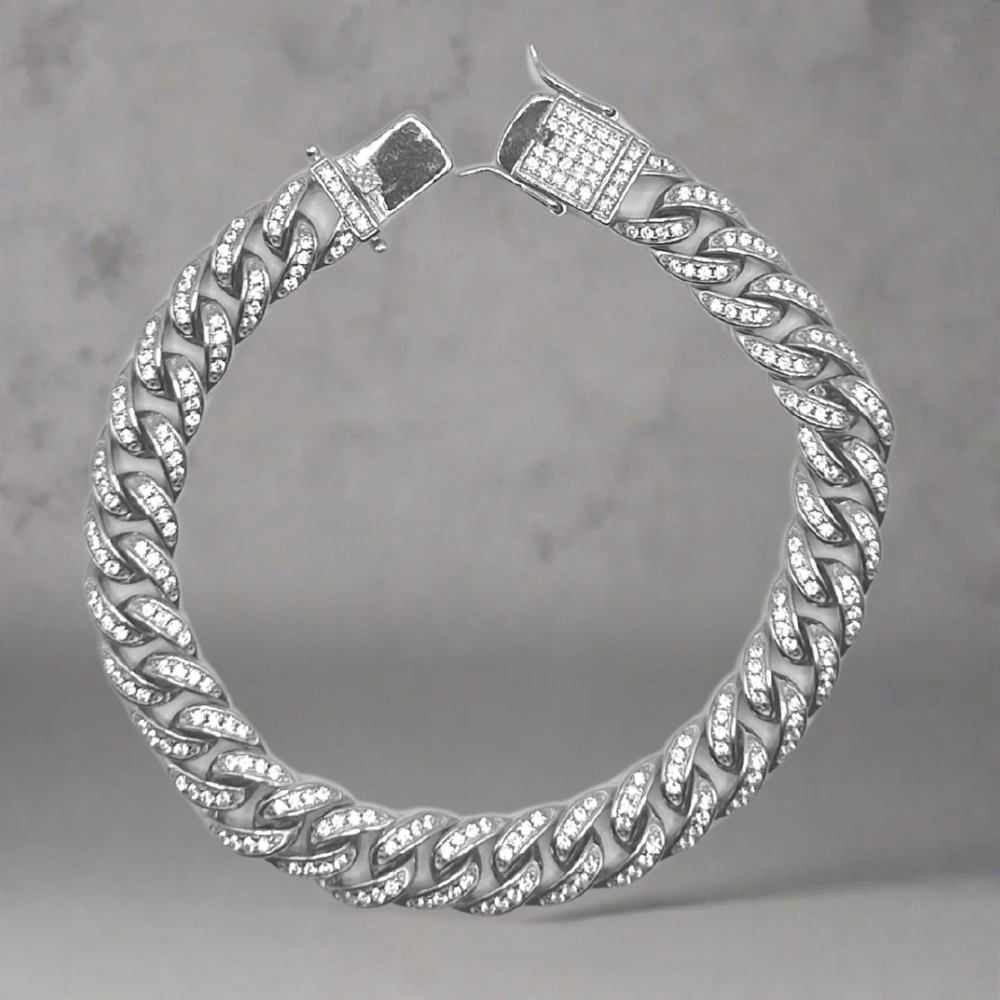 Zilveren iced out cuban armband 8mm - 925 zilver -