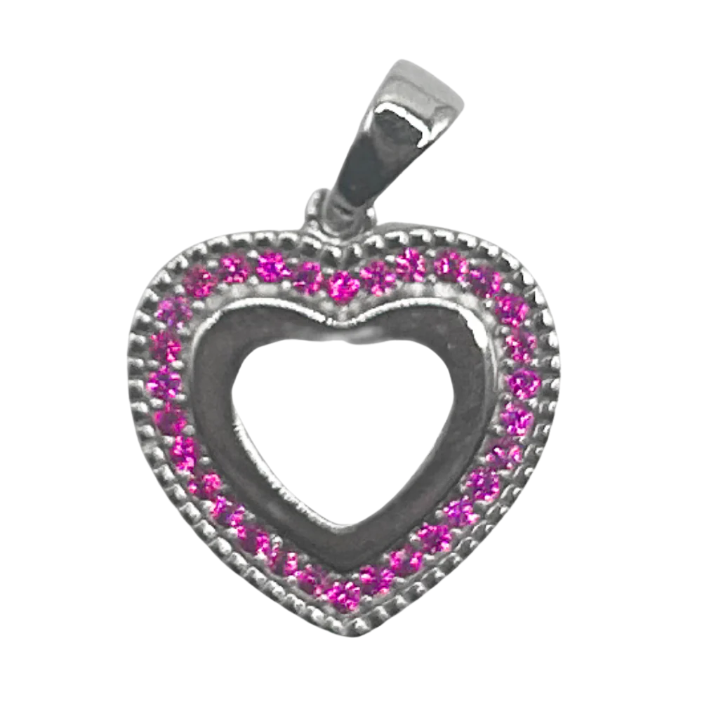 Zilveren roze stenen hart hanger - 925 zilver -