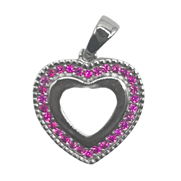 Zilveren roze stenen hart hanger - 925 zilver -