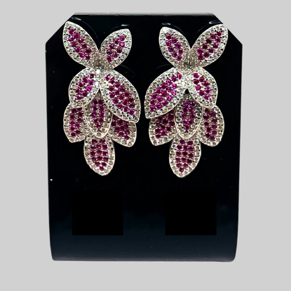 Silver pink flower earrings