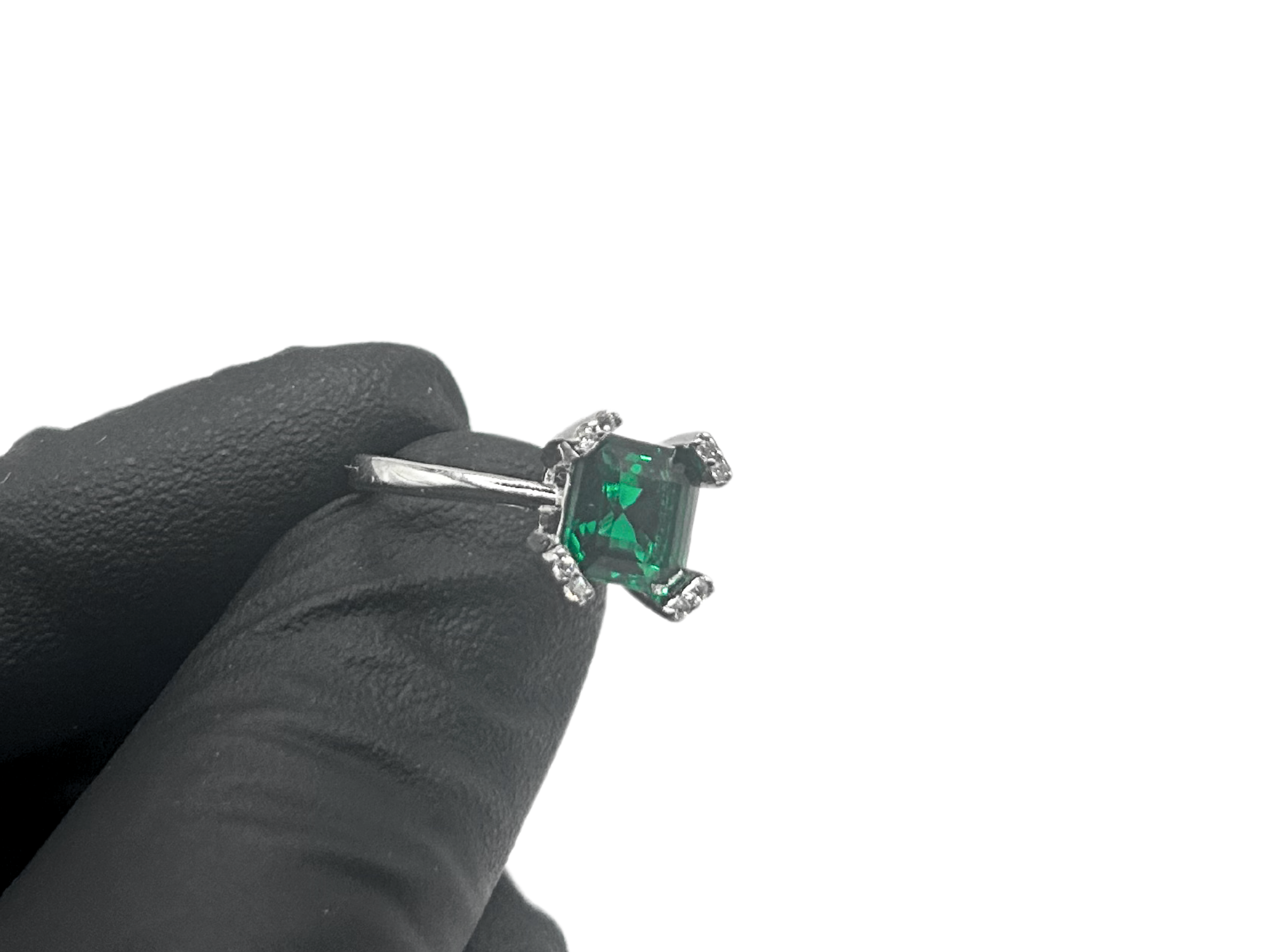 Groene zirkonia vierkante ring - 925 zilver -