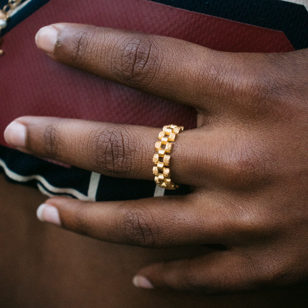 18k gold-plated chain ring + DIAMOND CUT - 925 sterling silver -