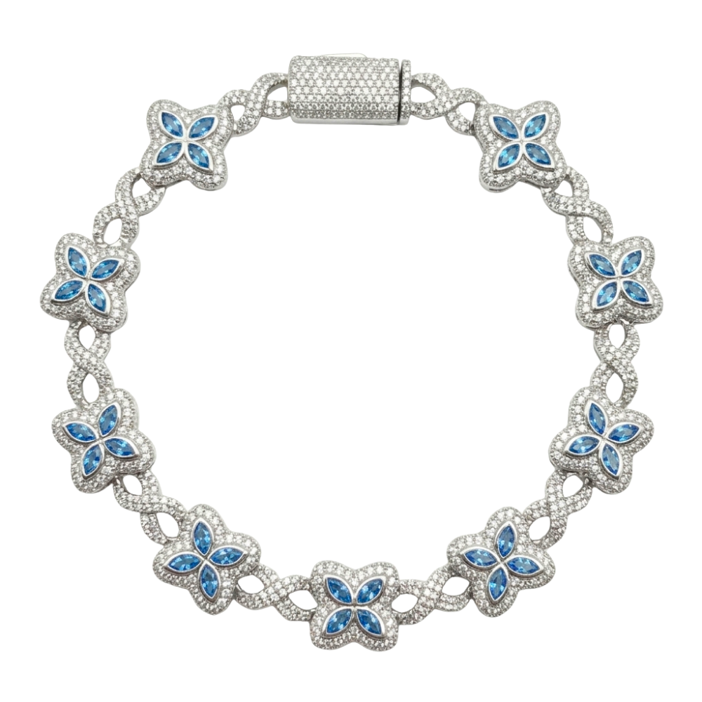 ICED OUT MOISSANITE BLAUW KLAVER ARMBAND - 925 ZILVER -