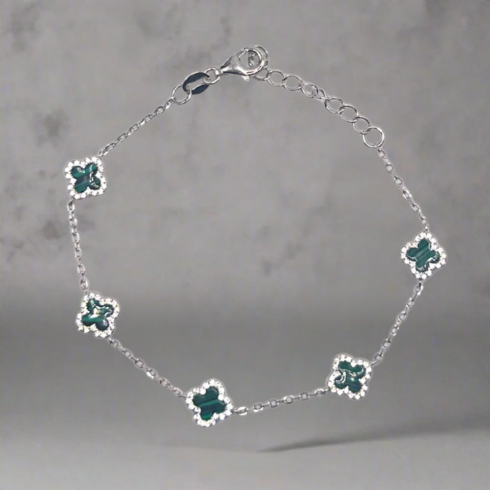 Groene klaver armband - 925 zilver -