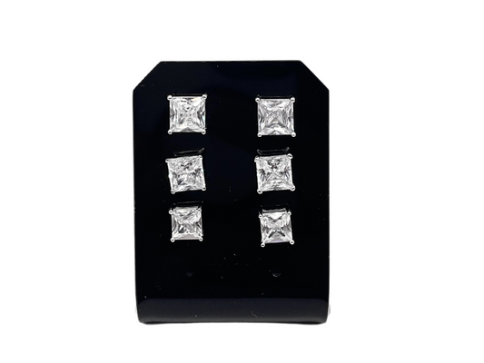 Silver large square zirconia earrings