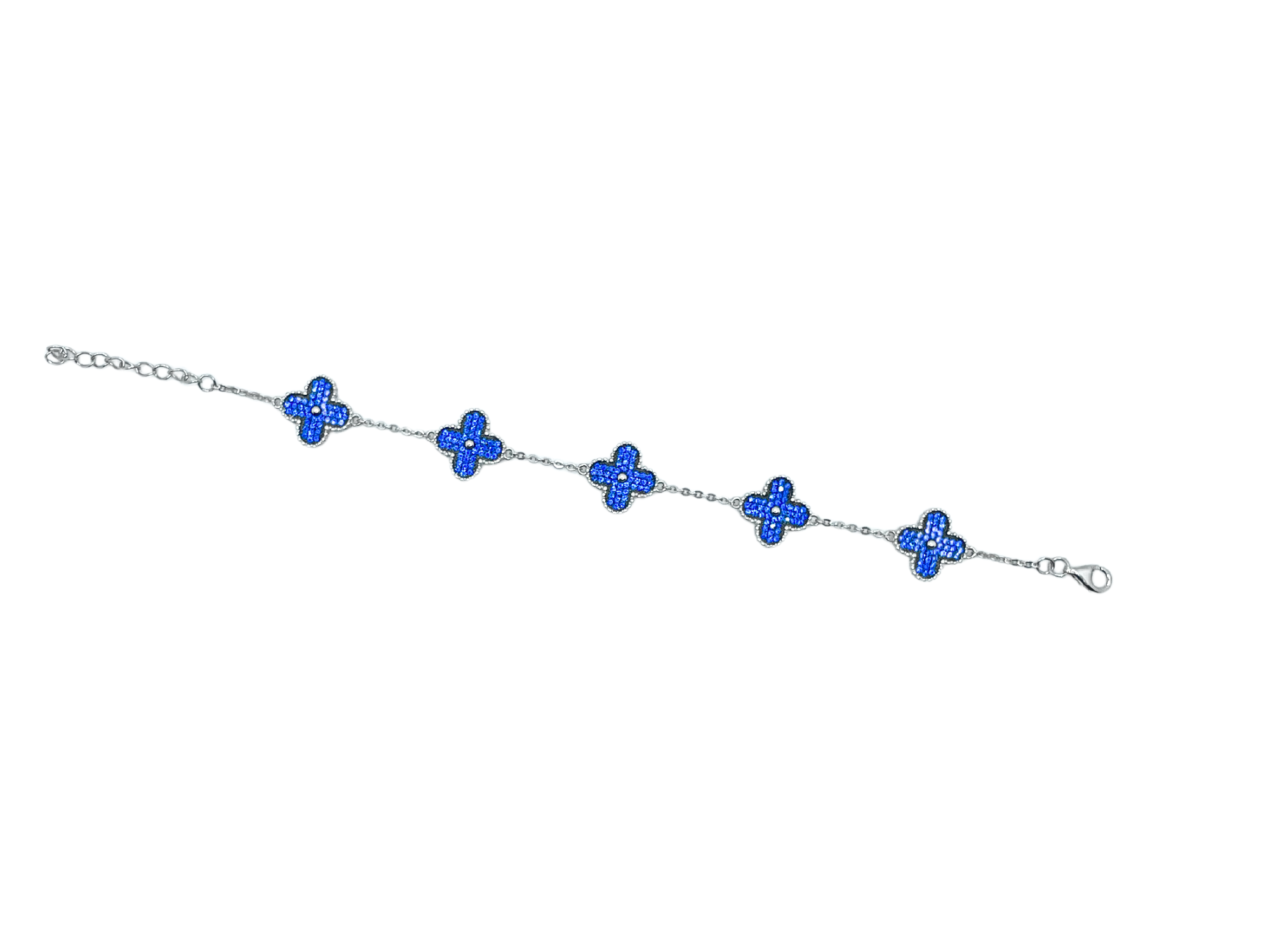 ZILVEREN BLAUWE KLAVER ARMBAND - 925 ZILVER -