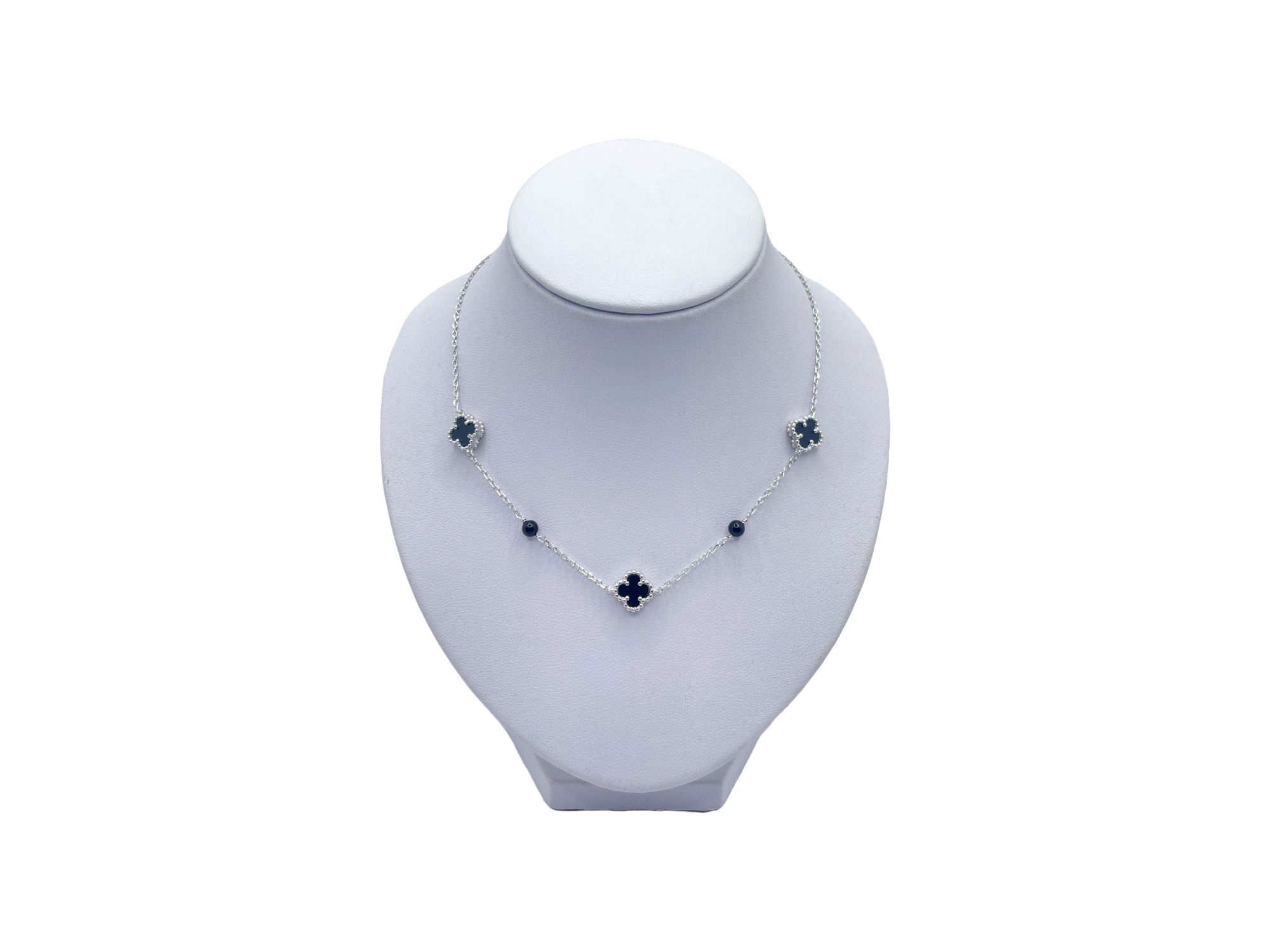 Silver clover necklace black 