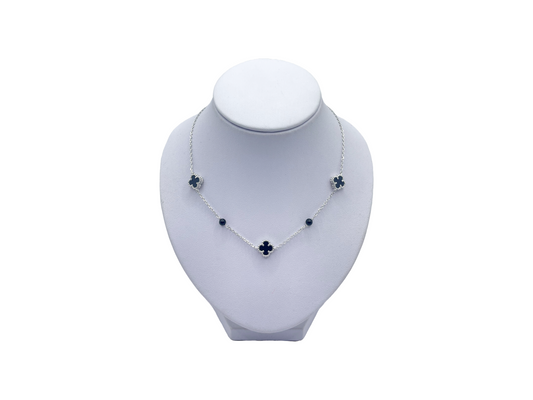 Silver clover necklace black 